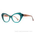 Women Rhinestone Diamond Acetate Optical Frame Glasses